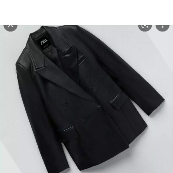 Zara Black Leather Blazer Blazers & Suit Jackets - Picture 3 of 9